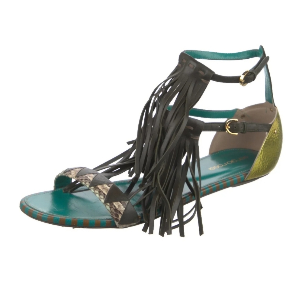SERGIO ROSSILeather Colorblock Pattern Gladiator Sandals